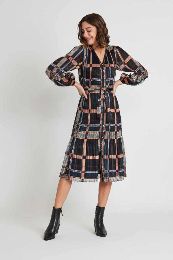 Robe midi plissée à carreaux SEVERINE