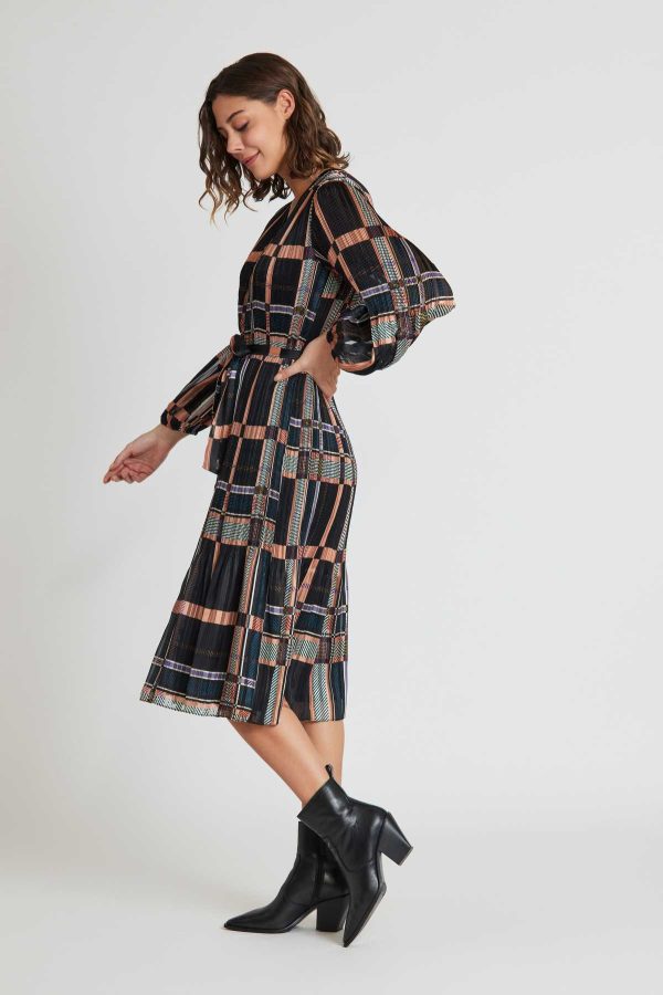 Robe midi plissée à carreaux SEVERINE - Image 2
