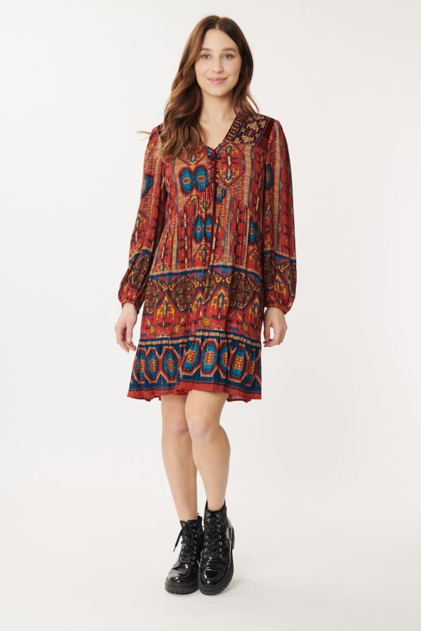 Robe imprimée et velours brodé AGLAE