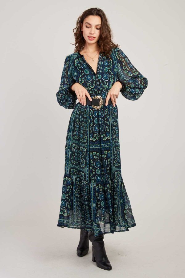 Robe longue col V à imprimé floral BALLADE