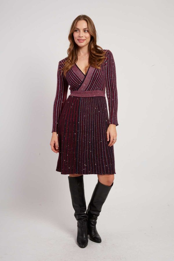 Robe courte col V manches longues en maille JENNY