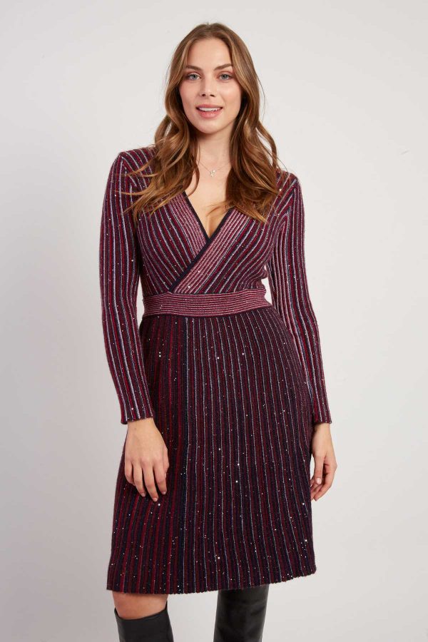 Robe courte col V manches longues en maille JENNY - Image 2