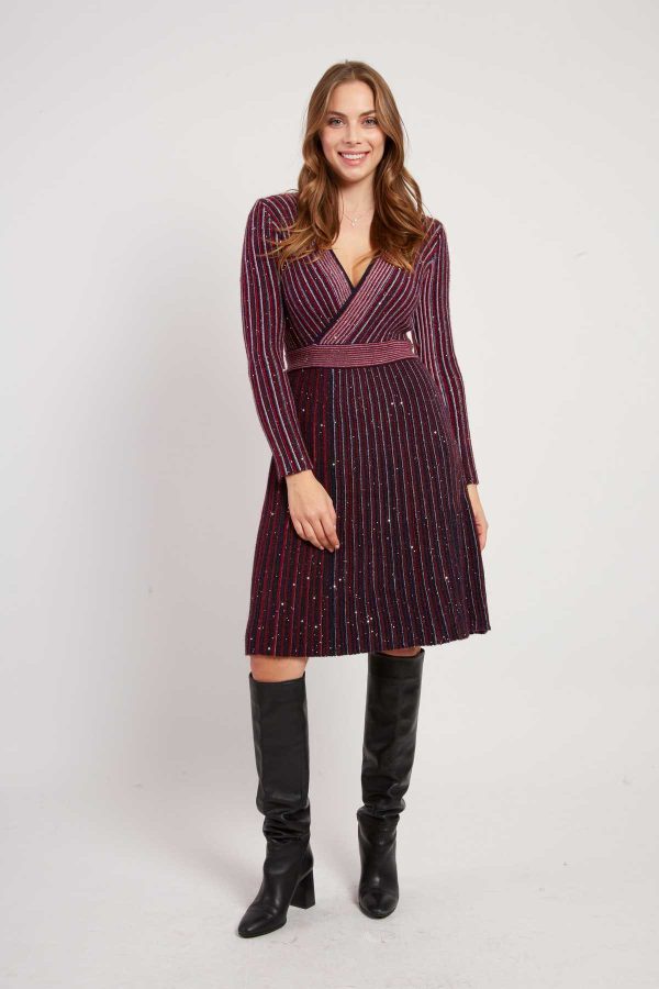 Robe courte col V manches longues en maille JENNY - Image 3