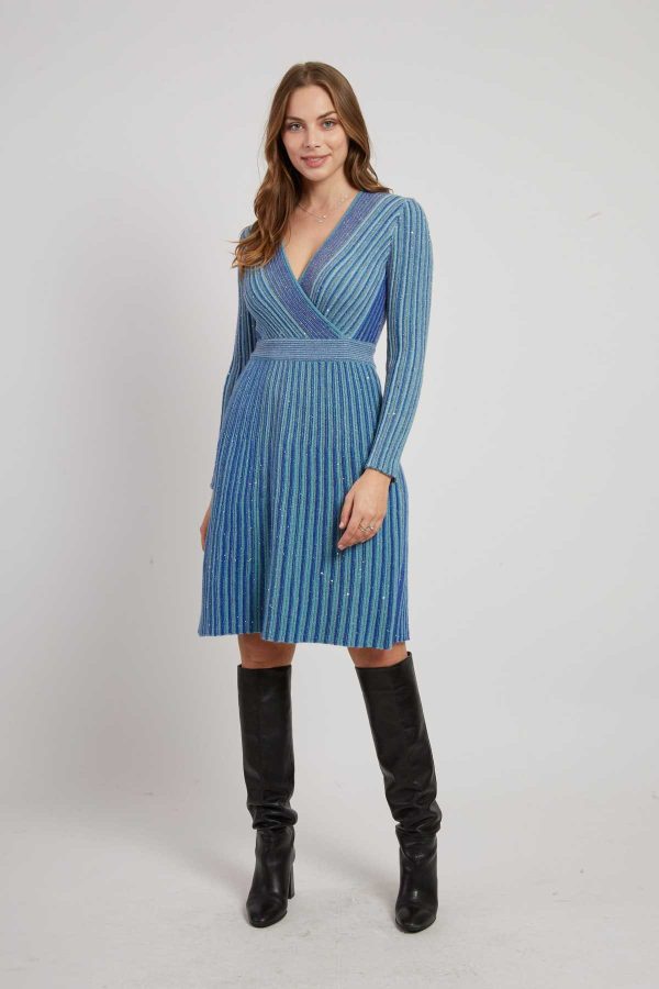 Robe courte col V manches longues en maille JENNY - Image 7