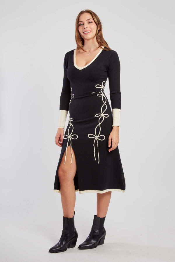 Robe mi-longue en maille bicolore col V JOSIE - Image 2