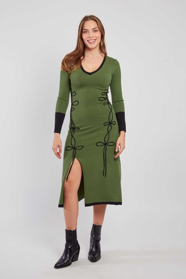 Robe mi-longue en maille bicolore col V JOSIE - Image 7