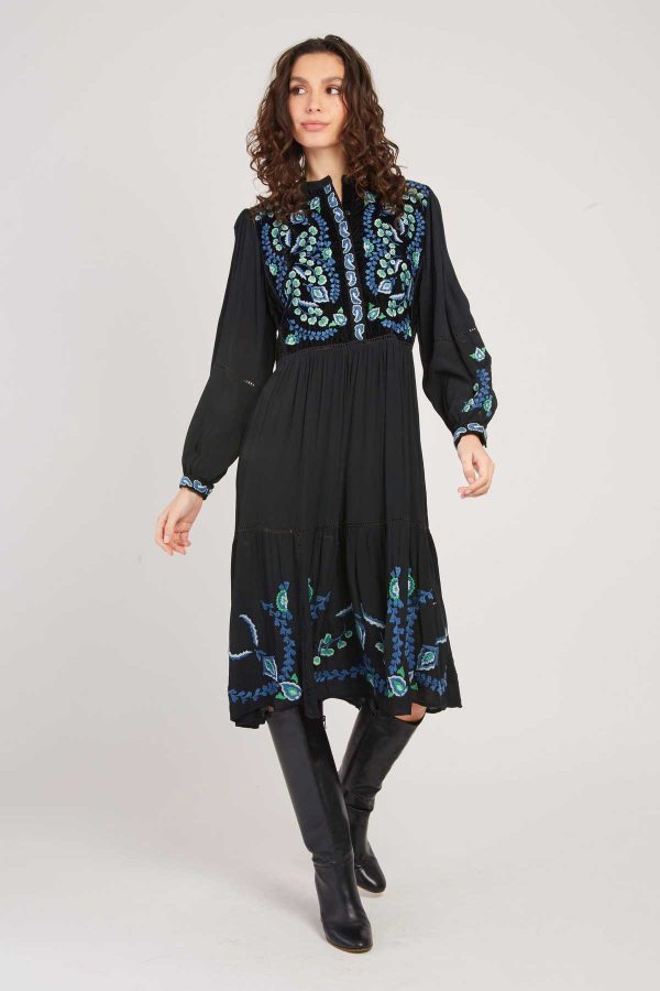 Robe mi-longue brodée effet velours VALLY - Image 3