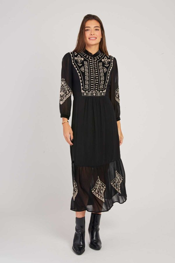 Robe longue brodée avec détails en velours VERA - Image 2