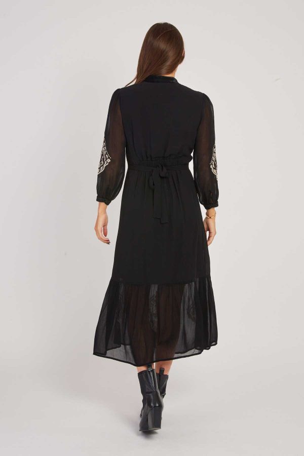 Robe longue brodée avec détails en velours VERA - Image 3