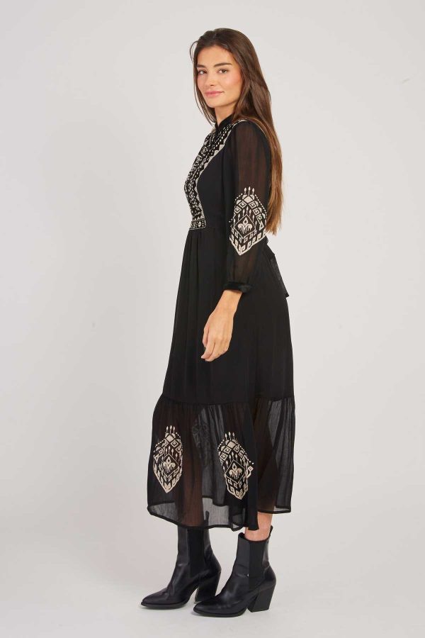 Robe longue brodée avec détails en velours VERA - Image 4