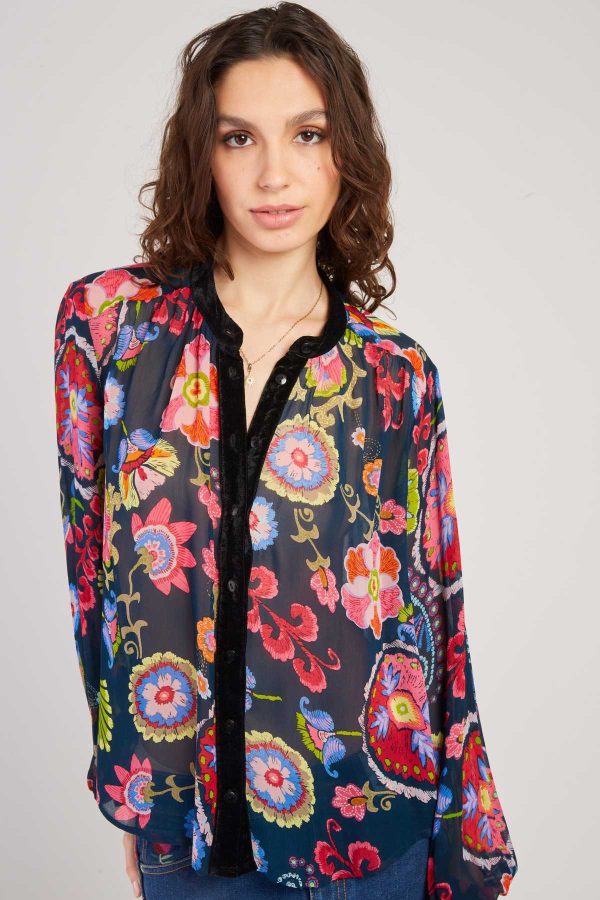 Blouse imprimée manches longues détails en velours FARAH - Image 3
