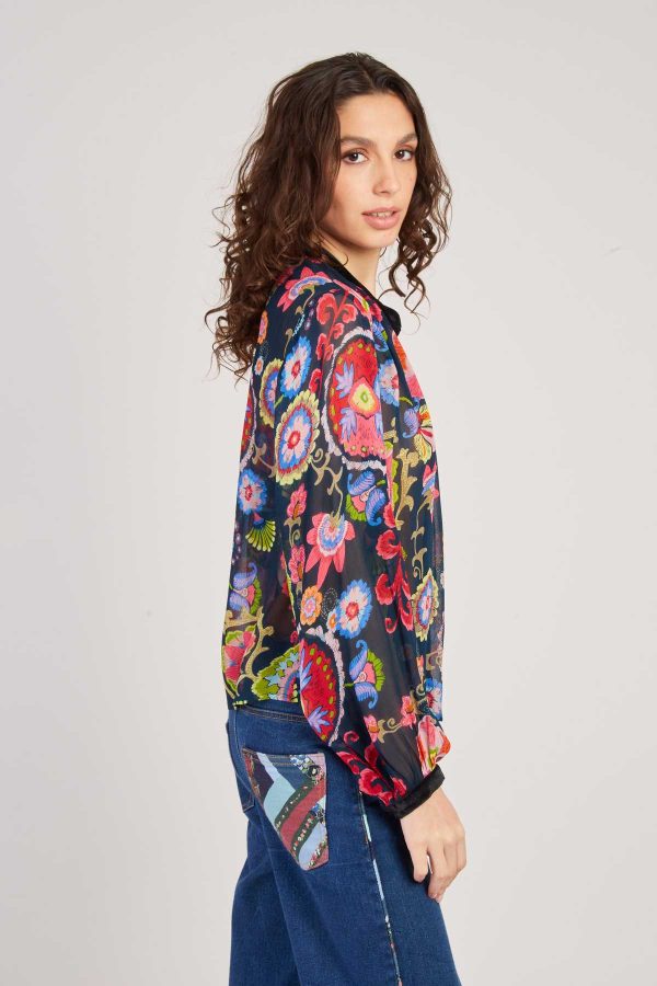 Blouse imprimée manches longues détails en velours FARAH - Image 4