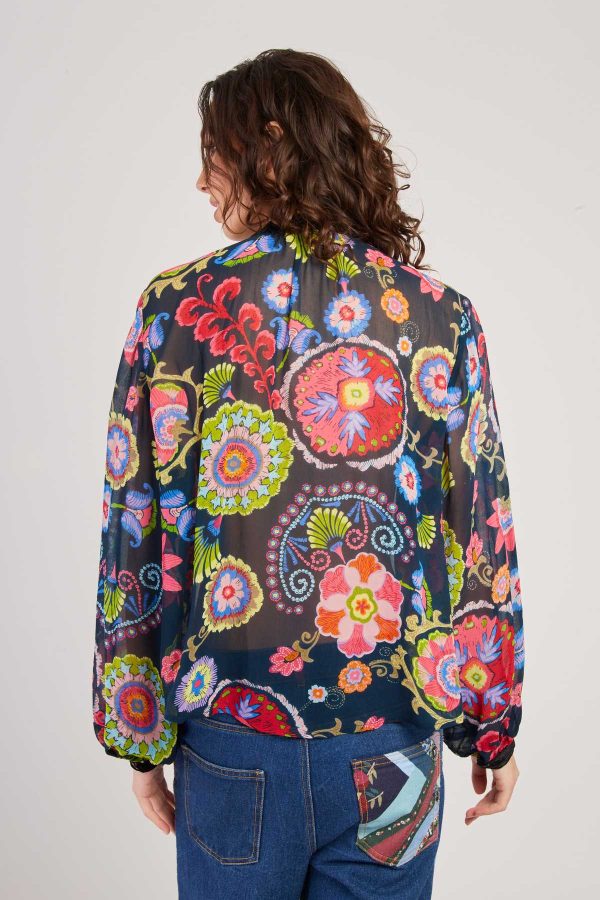 Blouse imprimée manches longues détails en velours FARAH - Image 5