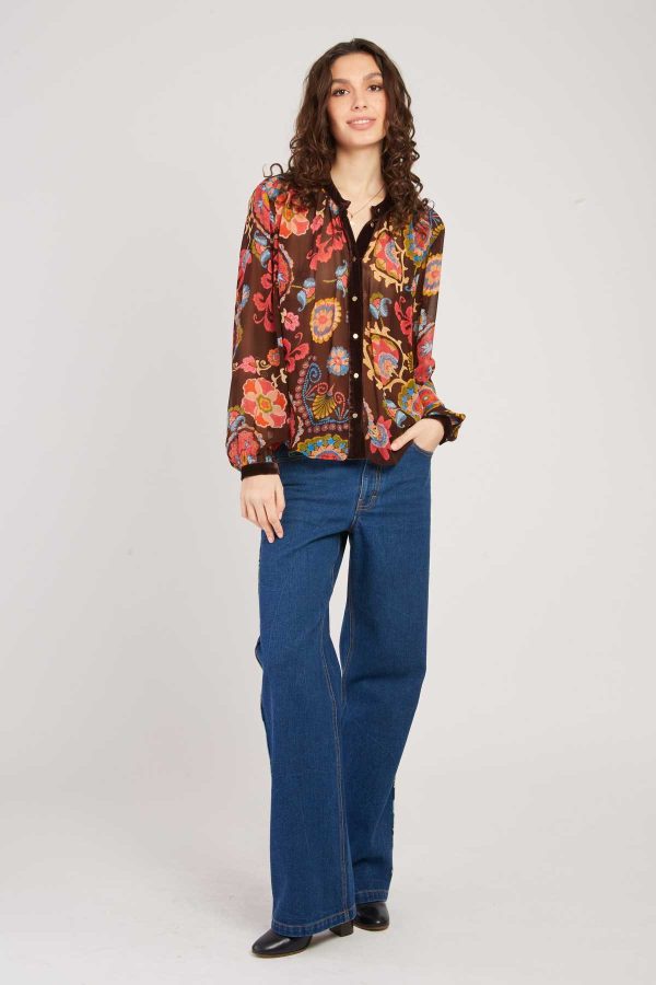 Blouse imprimée manches longues détails en velours FARAH - Image 6
