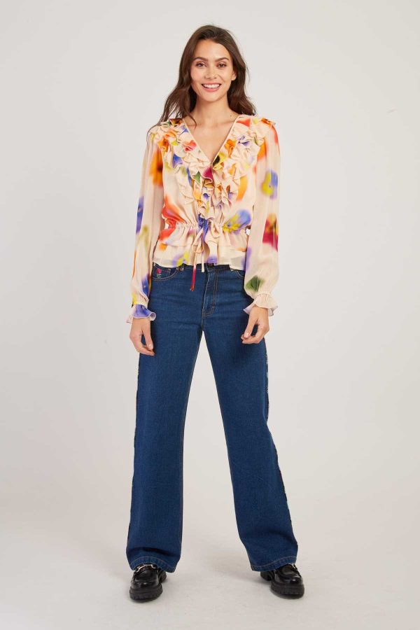 Blouse imprimée col V manches longues FELINE