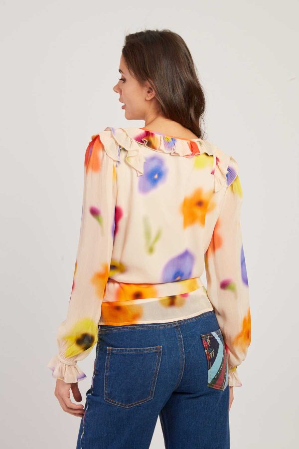 Blouse imprimée col V manches longues FELINE - Image 2