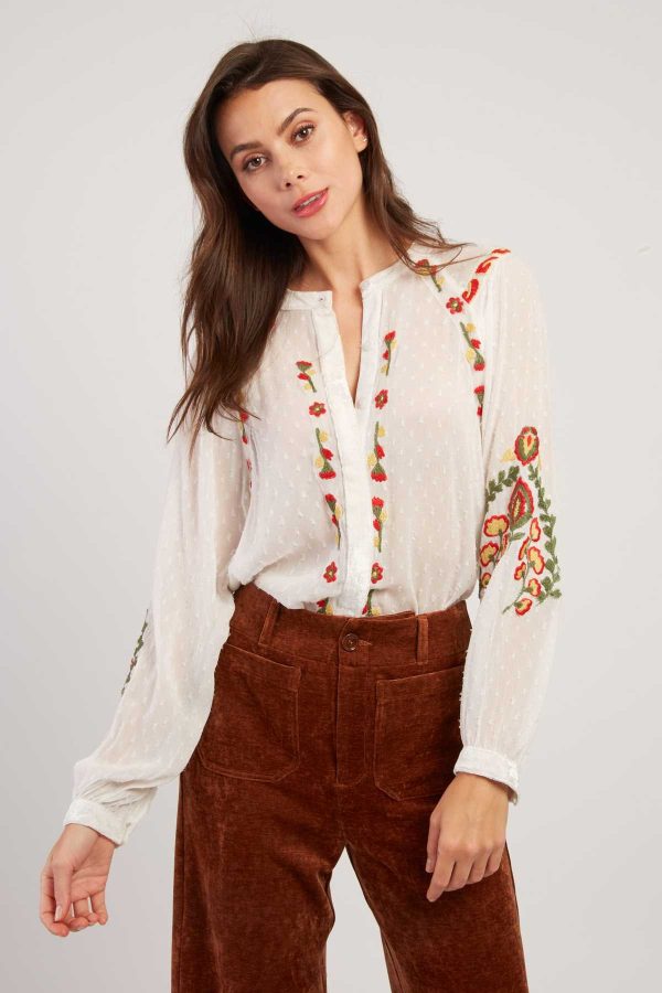 Blouse brodée avec détails en velours HAITI