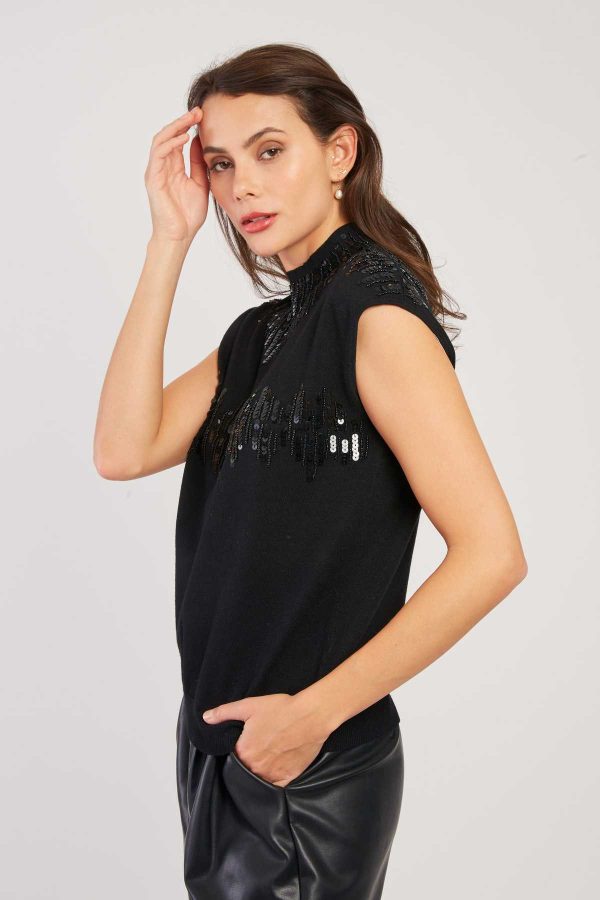Pull manches courtes à paillettes CAMELEON