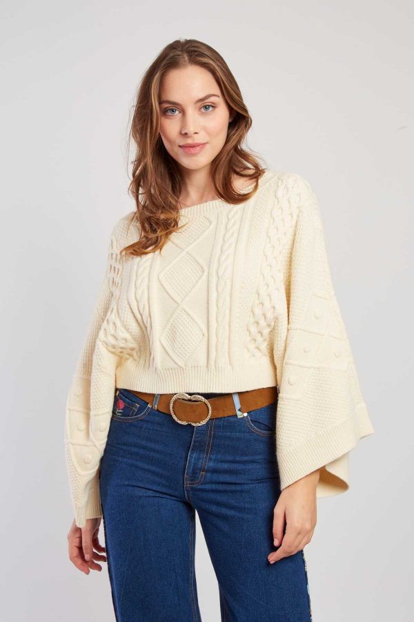 Pull en maille torsadée manches amples CARIGNAN