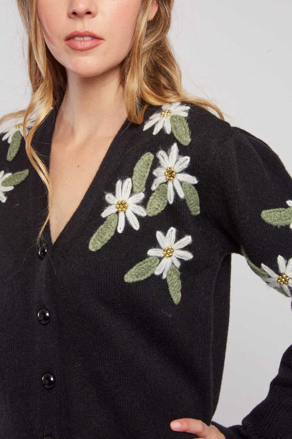 Cardigan en maille fine avec broderies florales DAKOTA - Image 2