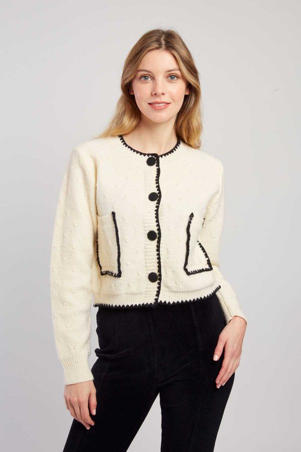 Gilet en maille bicolore brodé avec poches DALABA