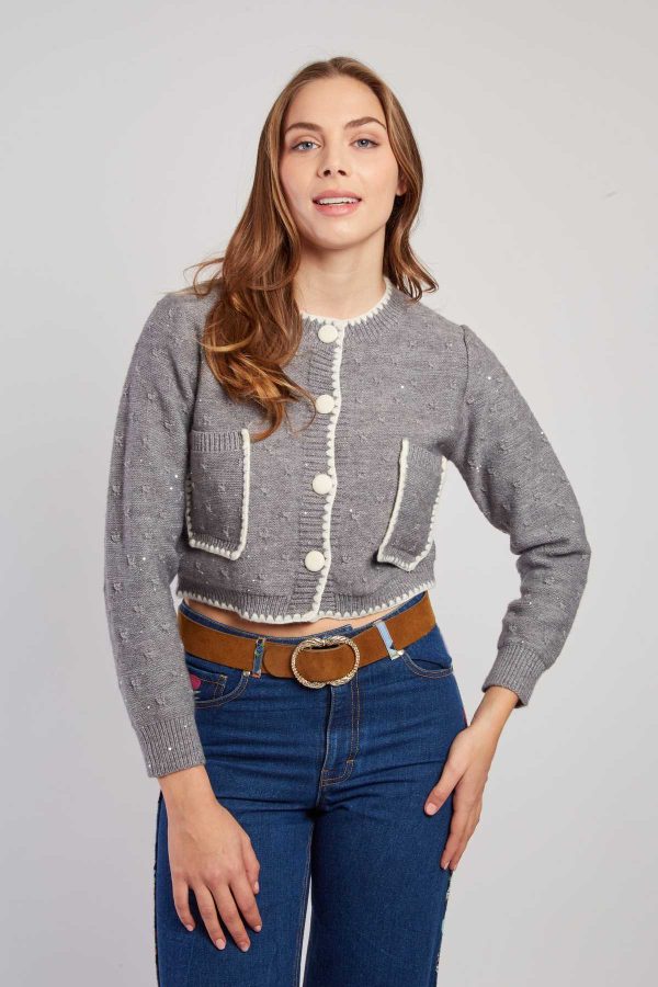 Gilet en maille bicolore brodé avec poches DALABA - Image 6