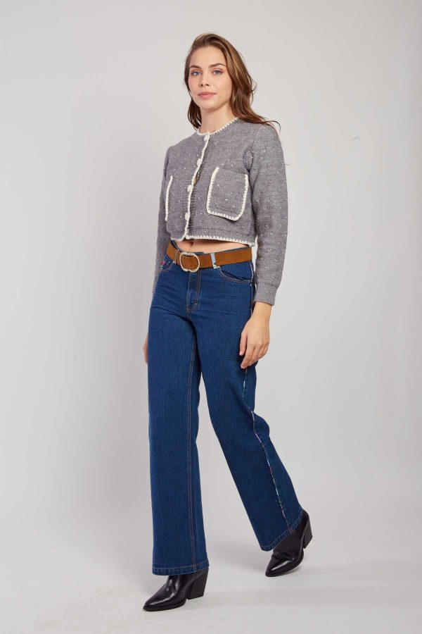 Gilet en maille bicolore brodé avec poches DALABA - Image 7