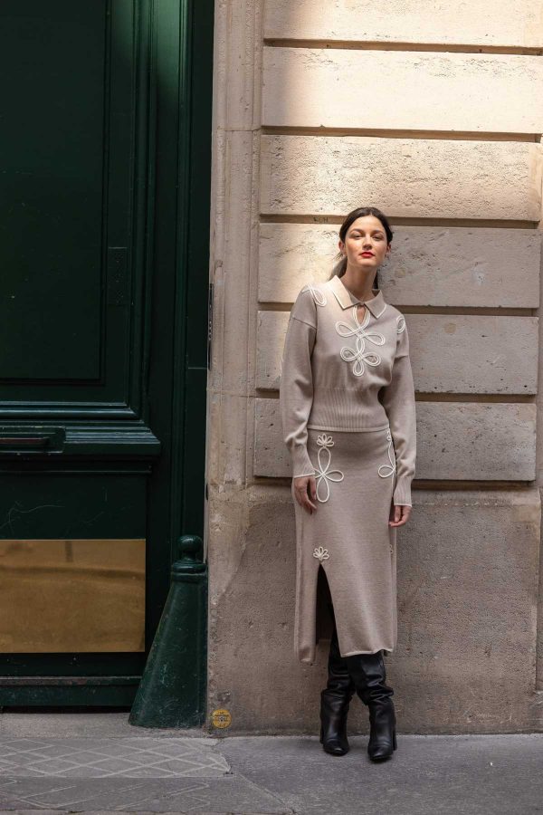 Jupe mi-longue fendue en maille GABY