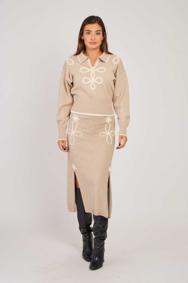 Jupe mi-longue fendue en maille GABY - Image 2