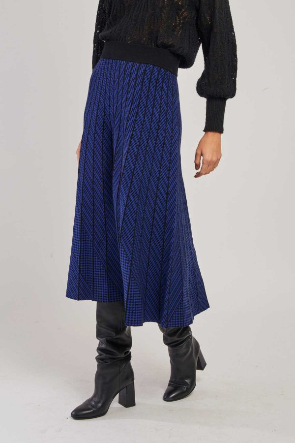 Jupe mi-long plissée en maille rayée GALANTE