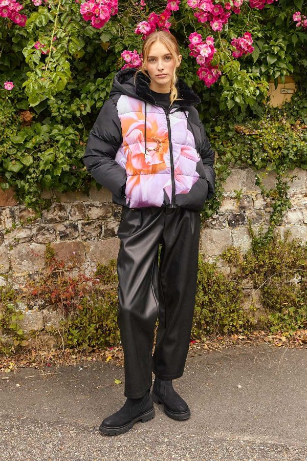 Doudoune à capuche motif floral ELISA