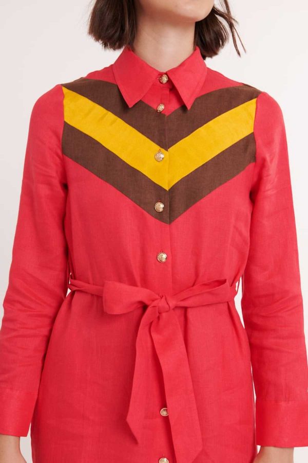 Robe chemise en lin uni et bandes contrastées PERRINETTE - Image 3