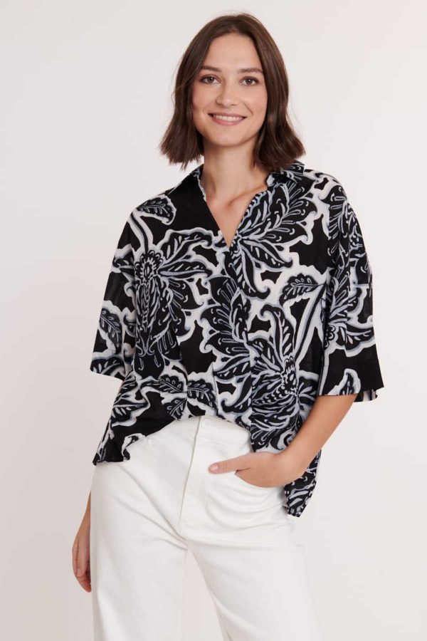 Blouse imprimée drapée en coton EOLE