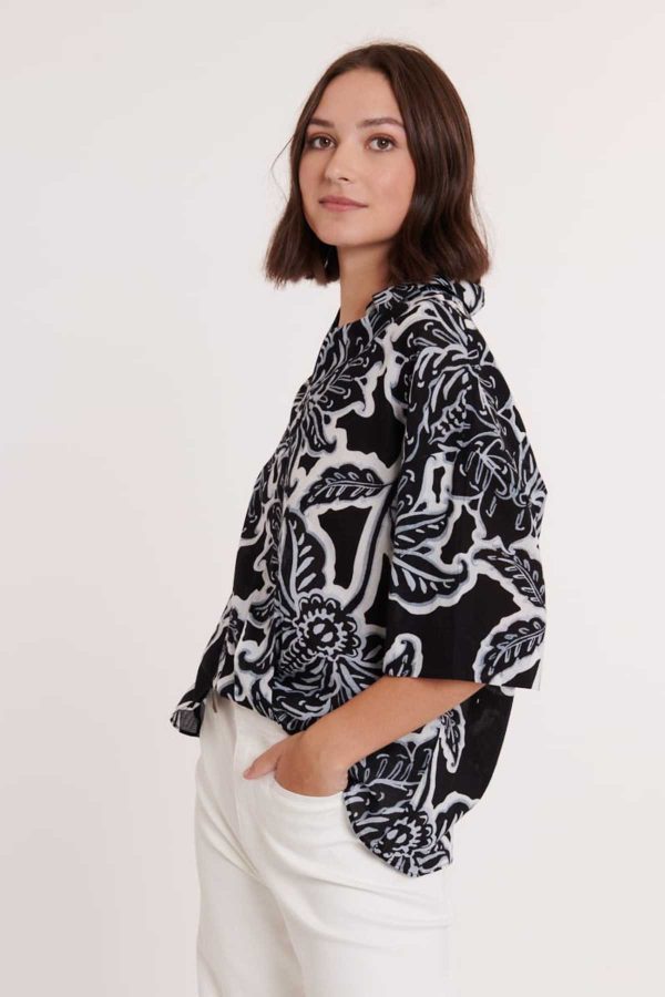 Blouse imprimée drapée en coton EOLE - Image 2
