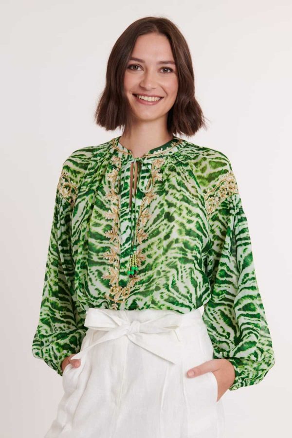 Blouse imprimée broderie lurex EGYPTIENNE - Image 5