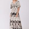 Robe longue imprimée et brodée manches courtes TAQUINE