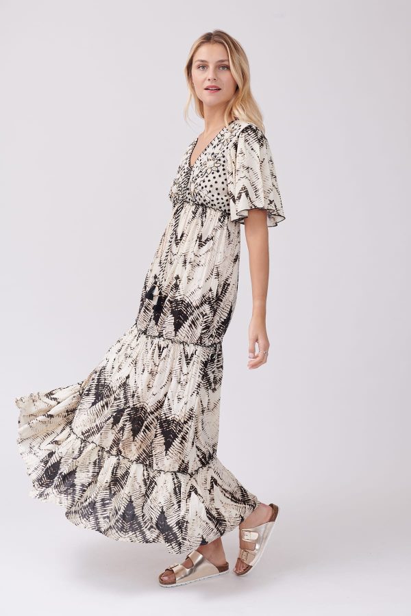 Robe longue imprimée et brodée manches courtes TAQUINE - Image 2