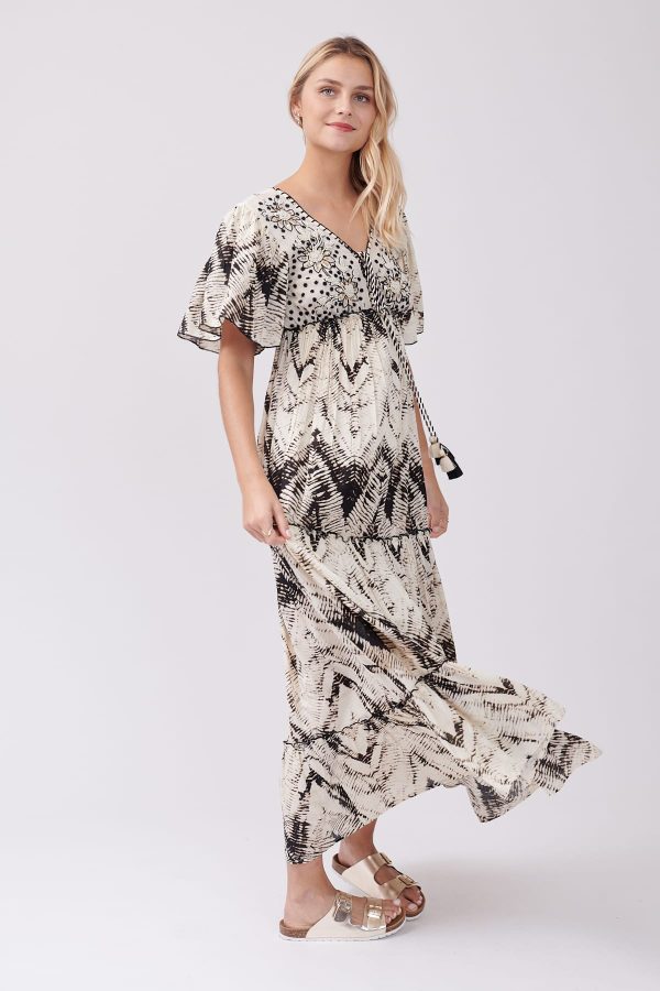 Robe longue imprimée et brodée manches courtes TAQUINE - Image 3