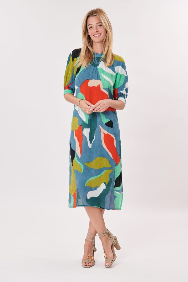 Robe mi-longue droite imprimée manches courtes THEOULE
