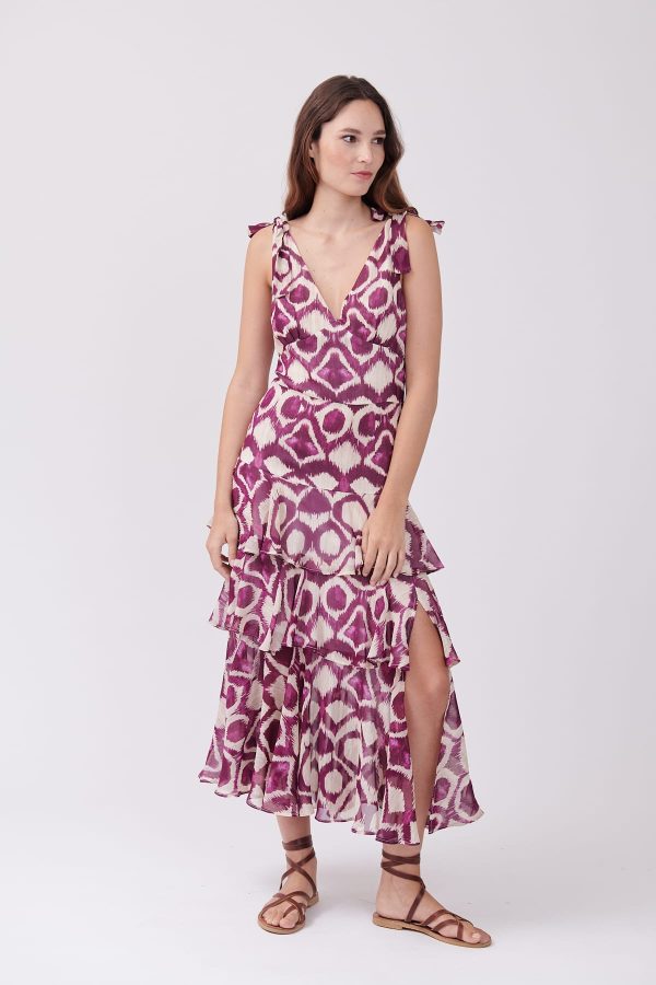 Robe longue imprimée sans manches col V TRAPEZE