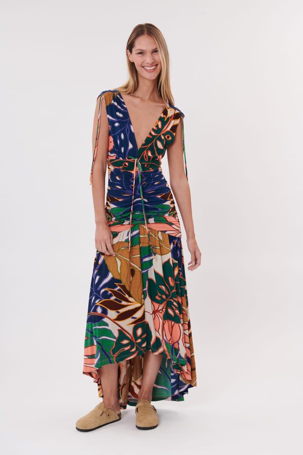 Robe longue imprimée col en V TRIBORD