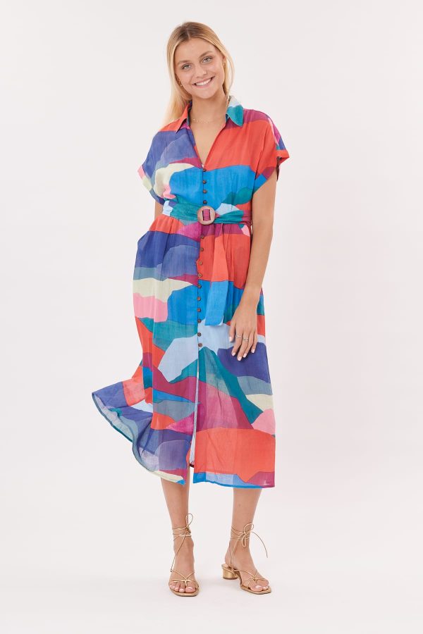 Robe mi-longue imprimée col chemise TOURSIME
