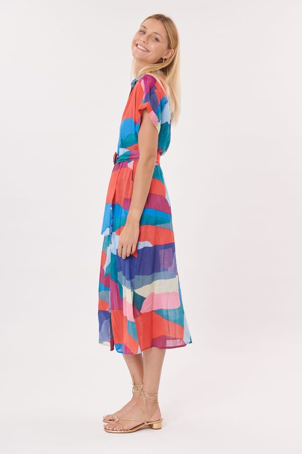 Robe mi-longue imprimée col chemise TOURSIME - Image 2