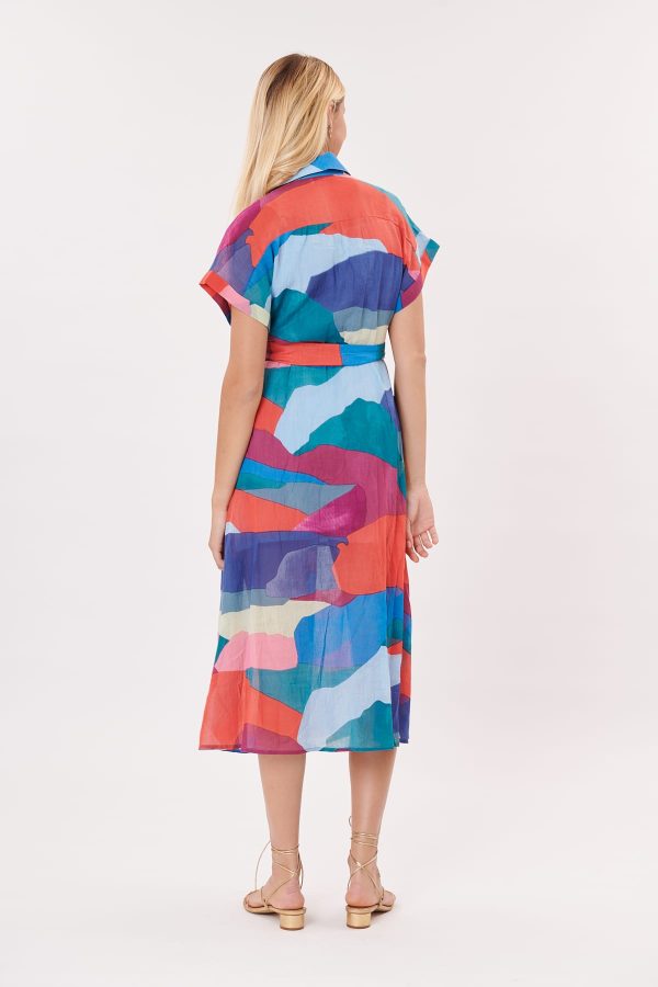 Robe mi-longue imprimée col chemise TOURSIME - Image 3