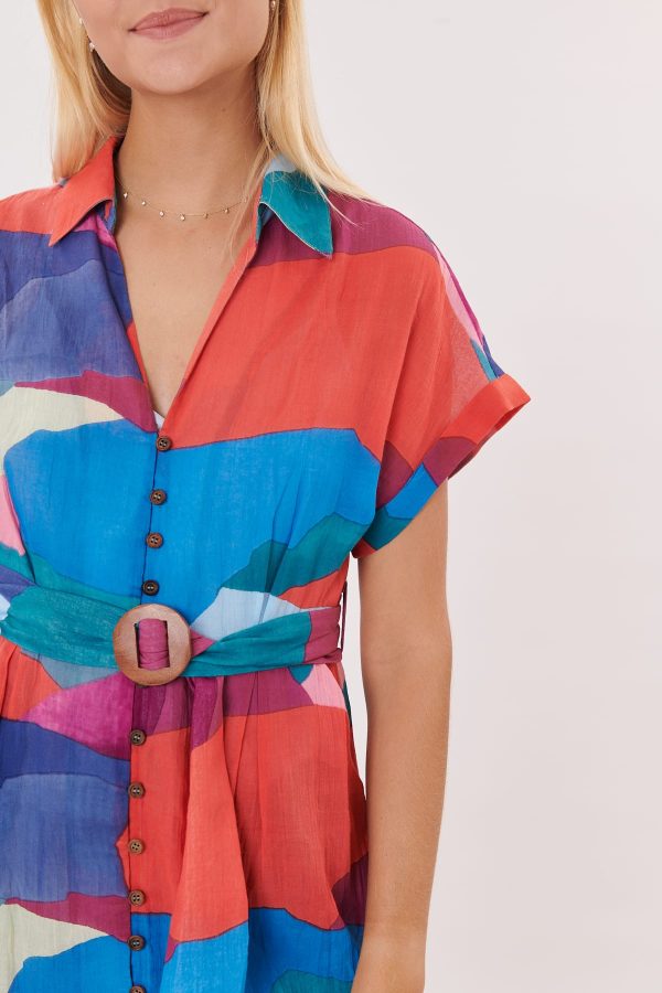 Robe mi-longue imprimée col chemise TOURSIME - Image 4