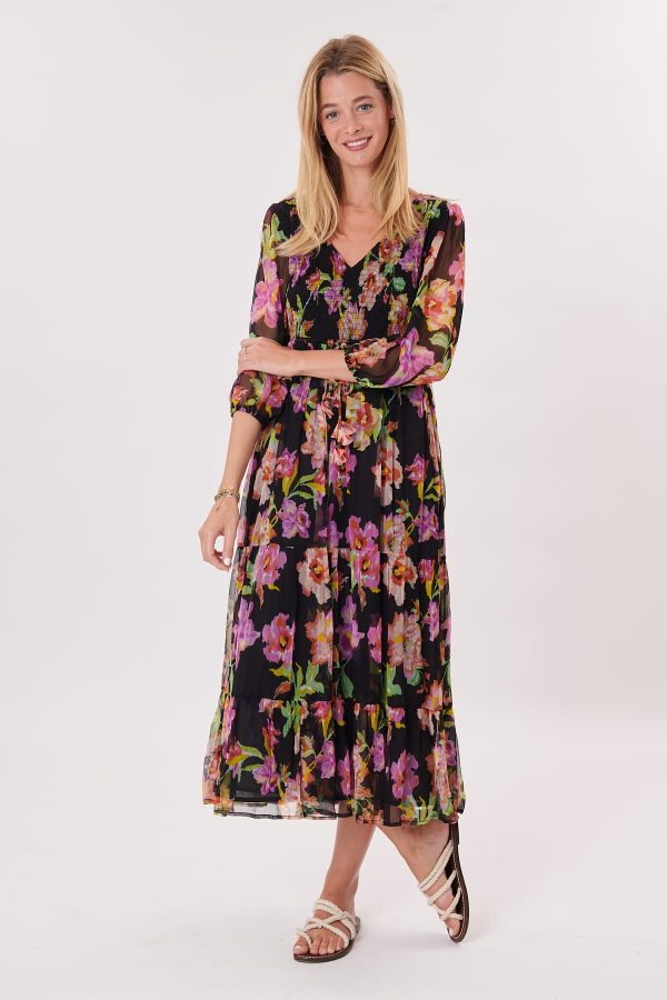 Robe longues imprimée manches 3/4 col V TRAPANI
