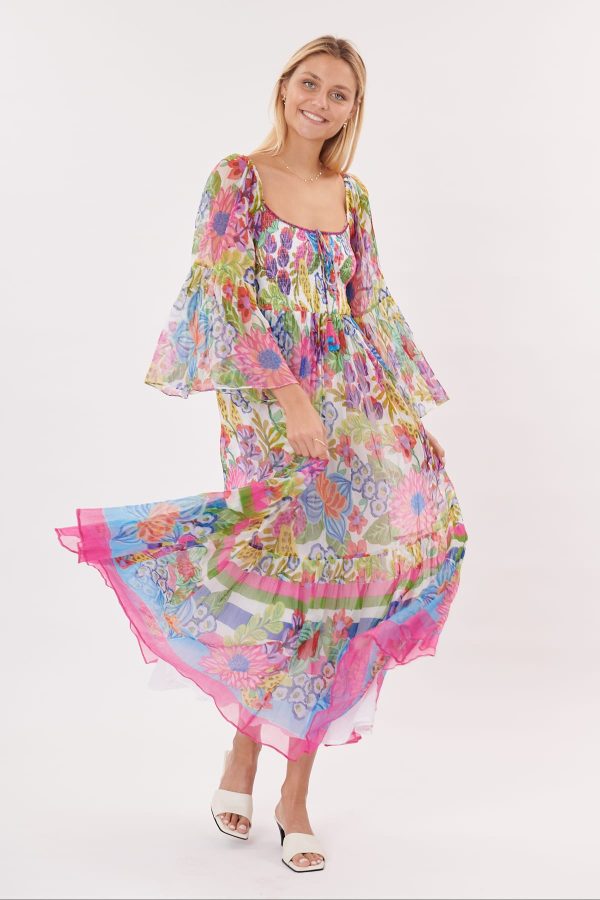 Robe longue imprimée avec des volants TANIALYS - Image 3