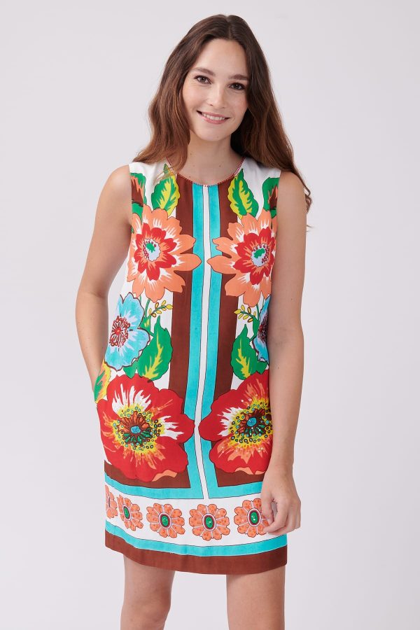 Robe courte droite imprimée sans manches TALKIE