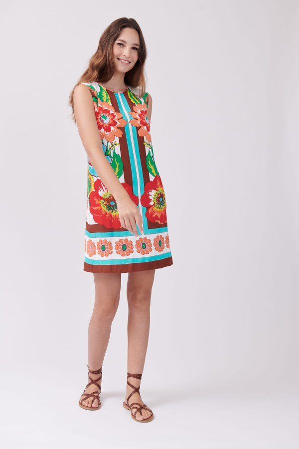 Robe courte droite imprimée sans manches TALKIE - Image 3