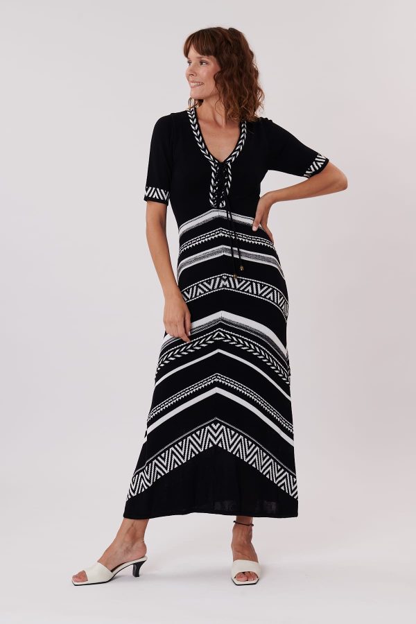 Robe maxi manches courtes en maill jacquard HEATHER